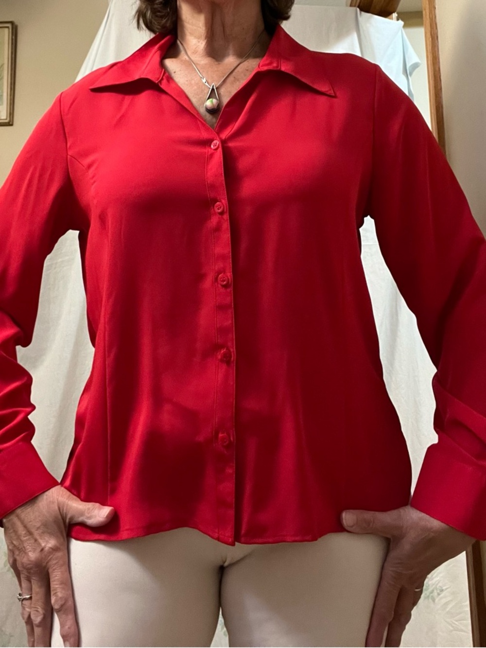 Elementz Red Long-Sleeve Button-Down Women's Shirt